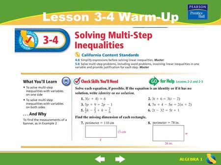 ALGEBRA 1 Lesson 3-4 Warm-Up. ALGEBRA 1 Lesson 3-4 Warm-Up.
