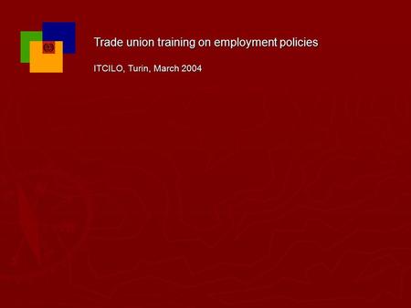 Trade union training on employment policies ITCILO, Turin, March 2004.
