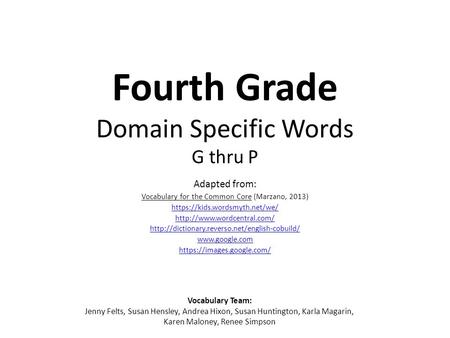 Fourth Grade Domain Specific Words G thru P