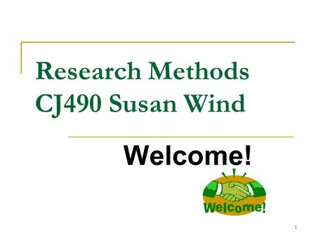 1 Research Methods CJ490 Susan Wind Welcome!. 2 Sampling The MOST important part of research process.