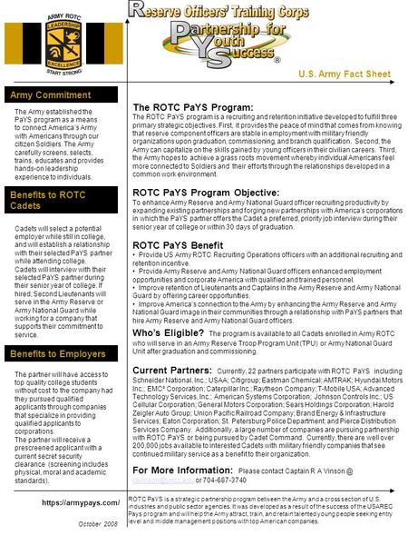Https://armypays.com/ The ROTC PaYS Program: The ROTC PaYS program is a recruiting and retention initiative developed to fulfill three primary strategic.