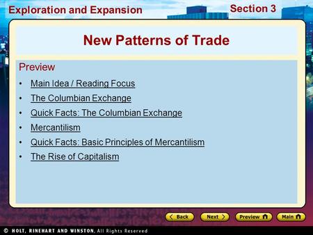 New Patterns of Trade Preview Main Idea / Reading Focus