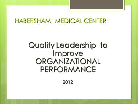 HABERSHAM MEDICAL CENTER Quality Leadership to Improve ORGANIZATIONAL PERFORMANCE 2012.
