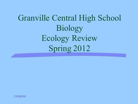 Categories Granville Central High School Biology Ecology Review Spring 2012.