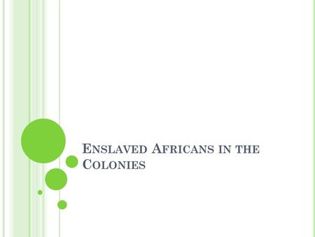 E NSLAVED A FRICANS IN THE C OLONIES. A D IVERSE N ATION AND E CONOMY The experiences of the Africans varied by region South Carolina and Georgia Harvested.