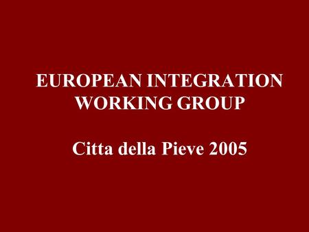 EUROPEAN INTEGRATION WORKING GROUP Citta della Pieve 2005.