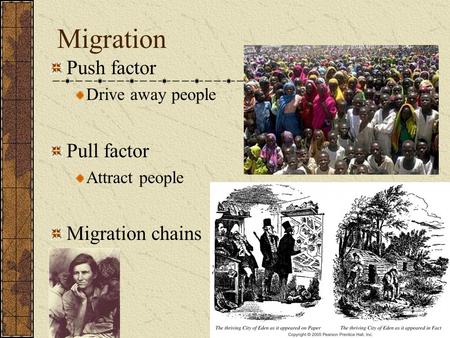 Migration Push factor Pull factor Migration chains Drive away people