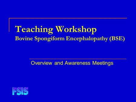 Teaching Workshop Bovine Spongiform Encephalopathy (BSE)
