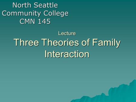 Lecture Three Theories of Family Interaction North Seattle Community College CMN 145.