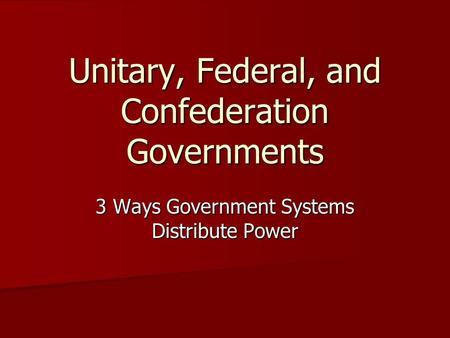Unitary, Federal, and Confederation Governments