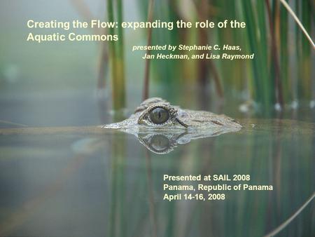 Creating the Flow: expanding the role of the Aquatic Commons presented by Stephanie C. Haas, Jan Heckman, and Lisa Raymond Presented at SAIL 2008 Panama,