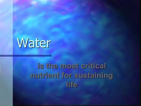 Water is the most critical nutrient for sustaining life.