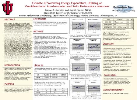 Estimate of Swimming Energy Expenditure Utilizing an Omnidirectional Accelerometer and Swim Performance Measures Jeanne D. Johnston and Joel M. Stager,