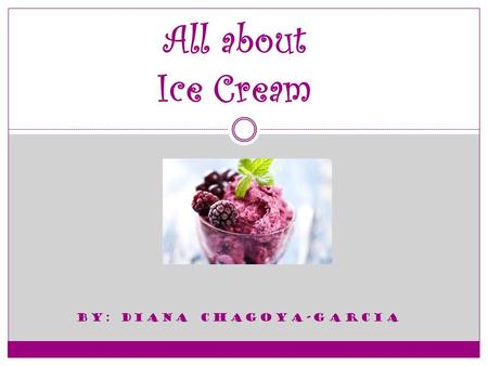 BY: DIANA CHAGOYA-GARCIA All about Ice Cream. Steps to make ice cream  The steps to make ice cream  The ingredients in ice cream  How much money does.