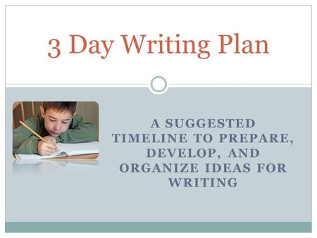 A SUGGESTED TIMELINE TO PREPARE, DEVELOP, AND ORGANIZE IDEAS FOR WRITING 3 Day Writing Plan.