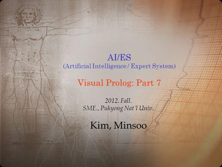 AI/ES (Artificial Intelligence / Expert System) Visual Prolog: Part 7 2012. Fall. SME., Pukyong Nat ’ l Univ. Kim, Minsoo.