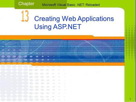 Creating Web Applications Using ASP.NET Chapter Microsoft Visual Basic.NET: Reloaded 1.