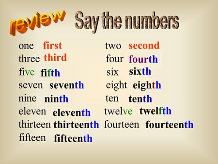 review Say the numbers one two three four five six seven eight