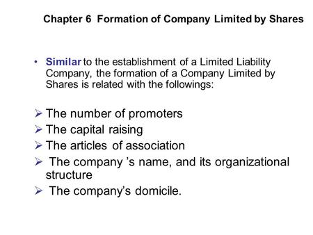 Chapter 6 Formation of Company Limited by Shares