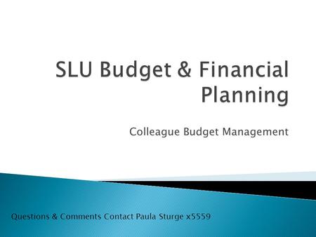 Colleague Budget Management Questions & Comments Contact Paula Sturge x5559.
