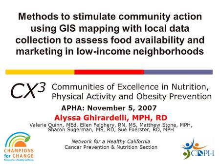 Methods to stimulate community action using GIS mapping with local data collection to assess food availability and marketing in low-income neighborhoods.