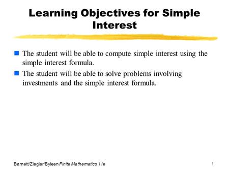 Learning Objectives for Simple Interest