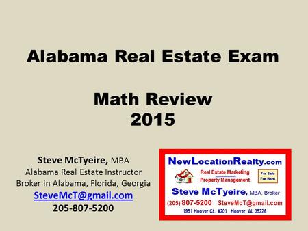 Alabama Real Estate Exam Math Review 2015