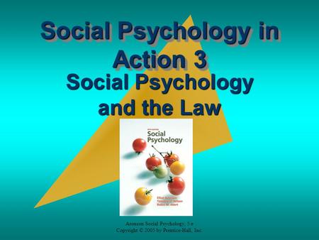 Aronson Social Psychology, 5/e Copyright © 2005 by Prentice-Hall, Inc. Social Psychology in Action 3 Social Psychology and the Law.