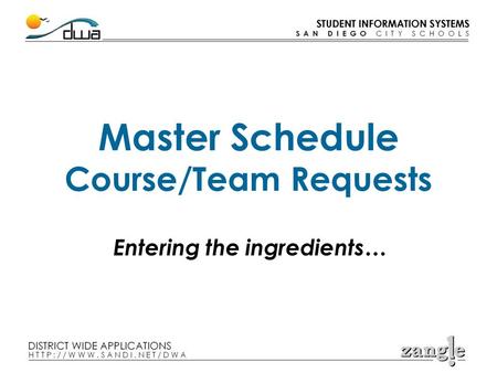 Master Schedule Course/Team Requests Entering the ingredients…