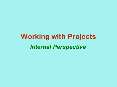 Working with Projects Internal Perspective. Communication E-mail makes it easy Phone Local Indian chapter Telecons Monthly follow up Respond timely Direct.