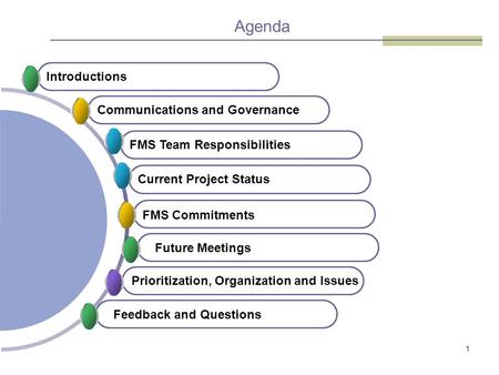 1 Office of State Finance Agenda Communications and Governance FMS Team ResponsibilitiesCurrent Project Status Introductions FMS Commitments Future Meetings.