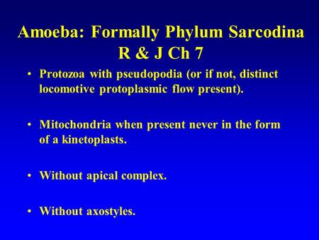 Amoeba: Formally Phylum Sarcodina R & J Ch 7