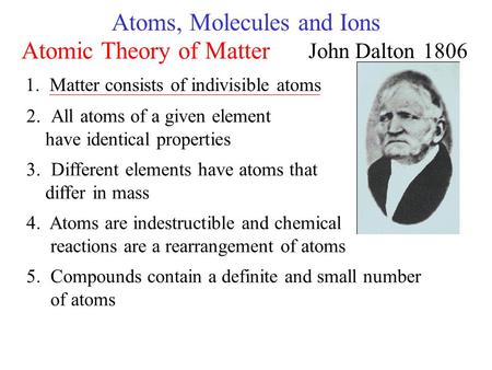 Atoms, Molecules and Ions Atomic Theory of Matter