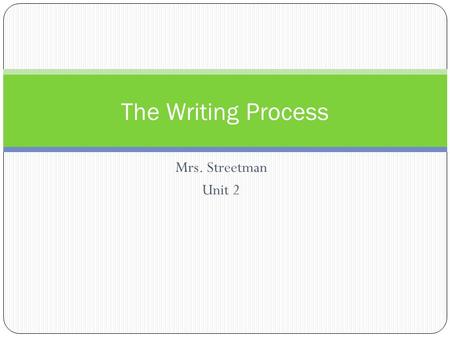 Mrs. Streetman Unit 2 The Writing Process. Prewriting ● Brainstorm- get your ideas out (circle map) ● Organize- choose the ideas you want to write about.