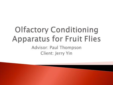 Advisor: Paul Thompson Client: Jerry Yin.  Testing Memory and Learning in Fruit Flies  Design Requirements  Previous Apparatus  Potential Improvements.