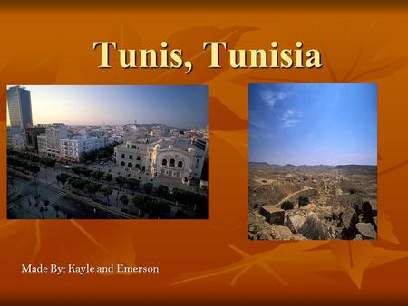 Tunis, Tunisia Made By: Kayle and Emerson. Languages They speak Arabic, French and English at school. They speak Arabic, French and English at school.