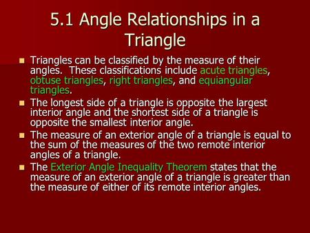 5.1 Angle Relationships in a Triangle