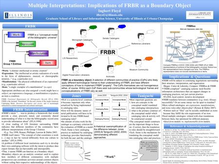 Multiple Interpretations: Implications of FRBR as a Boundary Object Ingbert Floyd Graduate School of Library and Information Science,