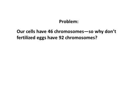 Problem: Our cells have 46 chromosomes—so why don’t fertilized eggs have 92 chromosomes?