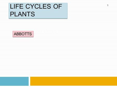 LIFE CYCLES OF PLANTS ABBOTTS COLLEGE ABBOTTS 1. TOPICS 2  DEFINITIONS  Alternation of generations  Haploid  diploid  LIFE CYCLES OF:  Moss  A.