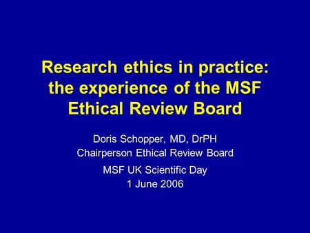 Chairperson Ethical Review Board