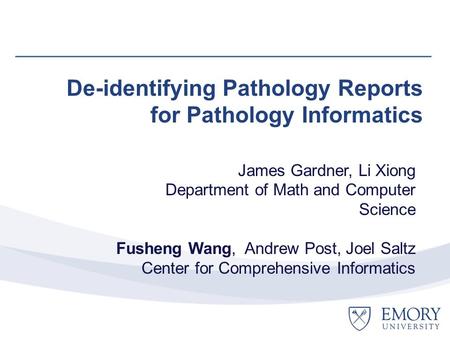De-identifying Pathology Reports for Pathology Informatics
