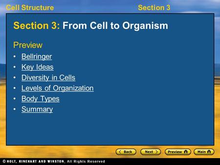 Section 3: From Cell to Organism
