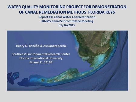 WATER QUALITY MONITORING PROJECT FOR DEMONSTRATION OF CANAL REMEDIATION METHODS FLORIDA KEYS Report #1: Canal Water Characterization FKNMS Canal Subcommittee.