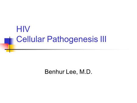 HIV Cellular Pathogenesis III