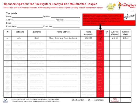 Please tick here to Gift Aid your donation. By ticking this box The Fire Fighters Charity and Earl Mountbatten Hospice can claim an extra 25p in every.