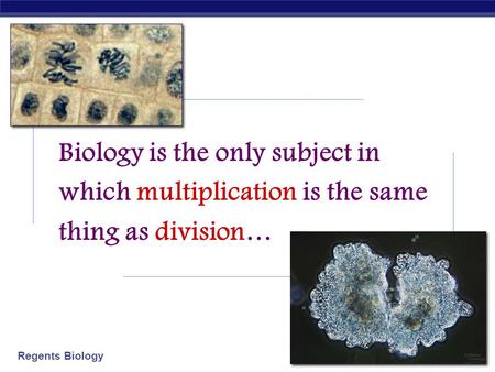 Regents Biology 2006-2007 Biology is the only subject in which multiplication is the same thing as division…