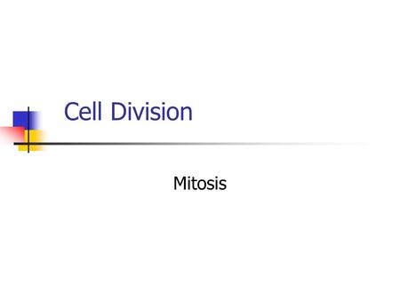 Cell Division Mitosis. 2 Cell Division Vocabulary  Mitosis- is the process in which the nucleus divides to form two identical nuclei.  Chromosome- is.