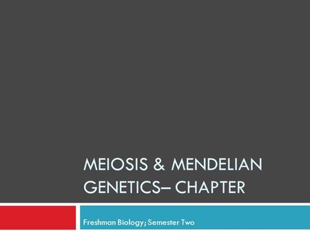 MEIOSIS & MENDELIAN GENETICS– CHAPTER Freshman Biology; Semester Two.