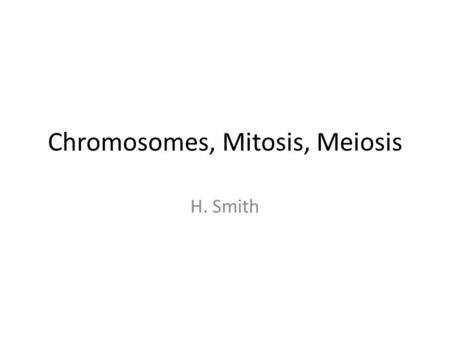 Chromosomes, Mitosis, Meiosis H. Smith. Terminology DNA exists in tightly wound structures called chromosomes. All animals have a set # of chromosomes.